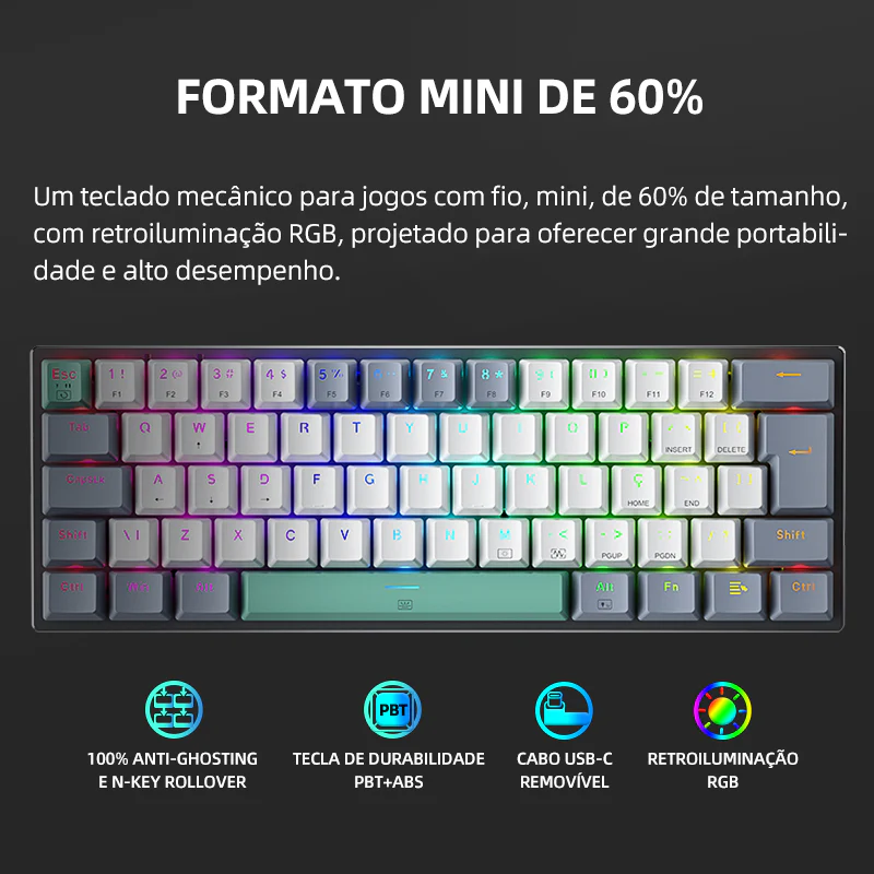 K500-B61 Wired Mechanical Keyboard - ABNT2 Layout - Image 3