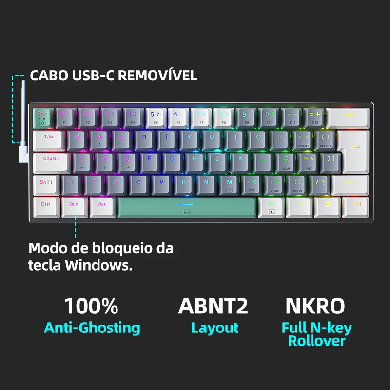 K500-B61 Wired Mechanical Keyboard - ABNT2 Layout - Image 6