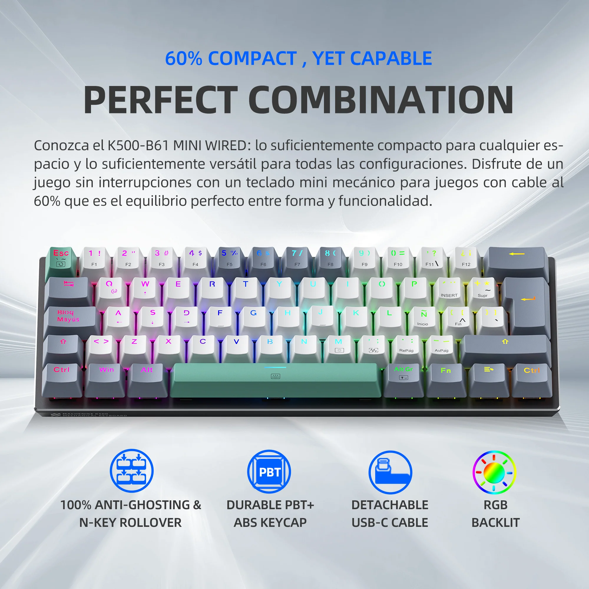 K500-B61 Wired Mechanical Keyboard - ISO Layout - Image 3