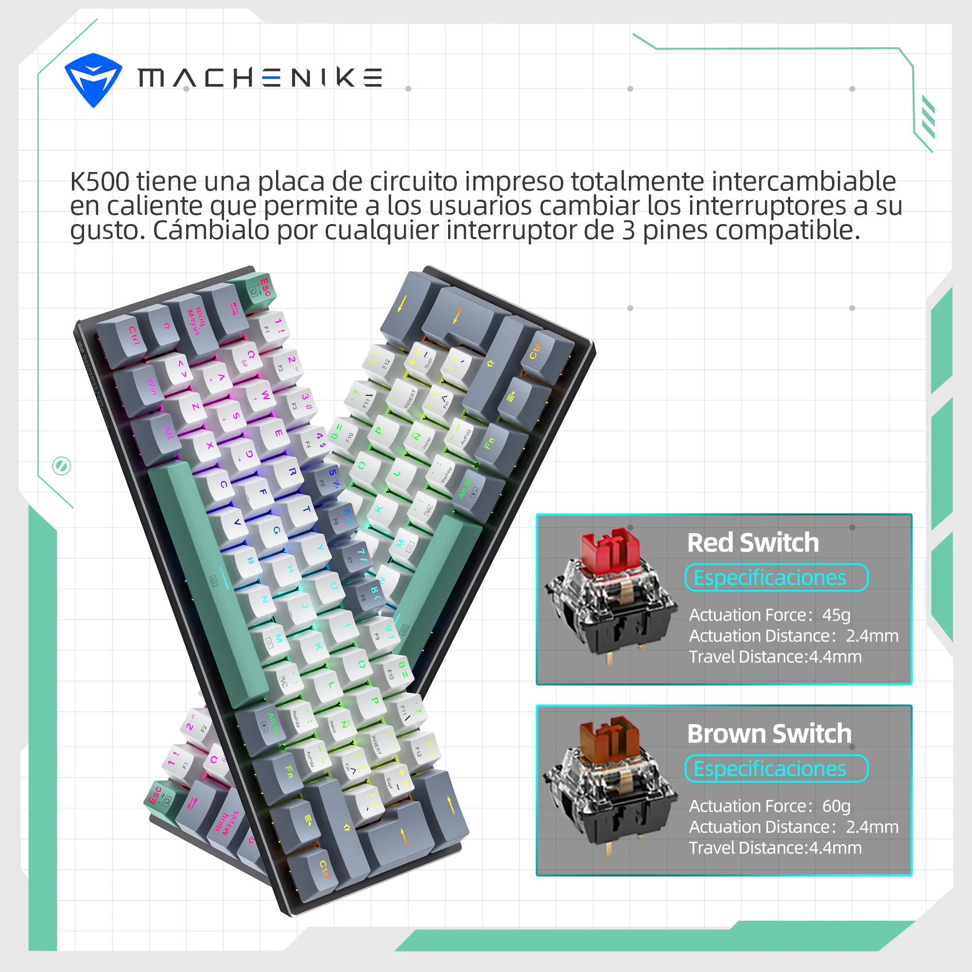 K500-B61 Wired Mechanical Keyboard - ISO Layout - Image 8
